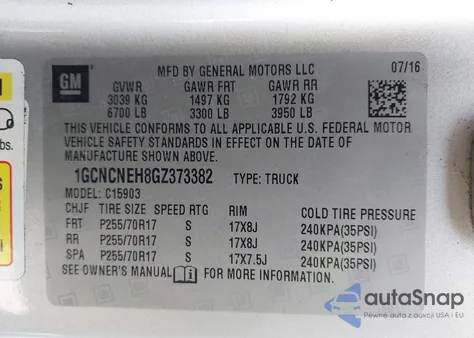 2016 Chevrolet Silverado 1500 Wt z USA, uszkodzony, nr VIN 1GCNCNEH8GZ373382